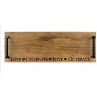 Selbrae House Oak Tray - Black Steel Handles - Love & Celebrate in Light Brown | Size: 1 Pack