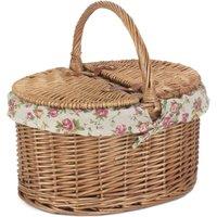 Wicker Light Steamed Oval Lidded Basket with Cotton Lining