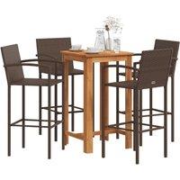 Berkfield Home 5 Piece Garden Bar Set Brown Solid Wood Acacia & Poly Rattan