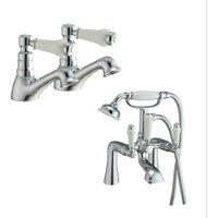 Nes Home Chrome Traditional Basin Taps & Bath Shower Mixer Tap Set in Silver