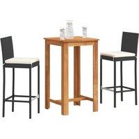 Berkfield Home 3 Piece Garden Bar Set Black Solid Wood Acacia & Poly Rattan