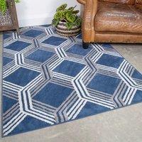 Kukoon Navy Blue Grey Modern Geometric Living Area Rug | Size: 80 cm x 150 cm