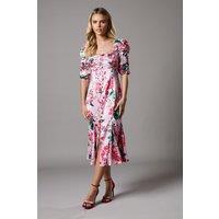 Petite Satin Dress with Floral Print
