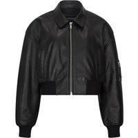 TruClothing Women's Cropped Bomber Leather Jacket in Black | Size: 4XL