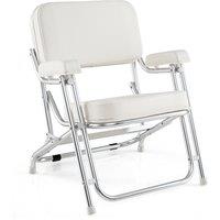 Gymax Folding Deck Chair Boat Metal Seat Beach Chair For Marines Ship Yacht in White