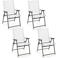 Gymax 4 PCS Patio Folding Portable Dining Chairs Metal Frame Armrests Garden in White | Size: 4 Pack