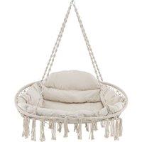 Gymax Boho Swing Accent Chair Hand-Woven Rope Hanging Chair With Cushion in Beige