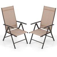 Gymax 2 Pcs Patio Folding Dining Chairs Adjustable Outdoor Reclining Chairs in Brown | Size: 2 Pack