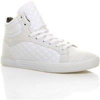 AJVANI Men's Flat Heel Lace Up Quilted Hi High Top Trainers Sneakers Hi Tops in White | Size: 10