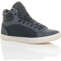 AJVANI Men's Flat Heel Lace Up Quilted Hi High Top Trainers Sneakers Hi Tops in Navy | Size: 10