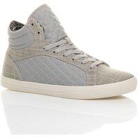 AJVANI Men's Flat Heel Lace Up Quilted Hi High Top Trainers Sneakers Hi Tops in Light Grey | Size: 10