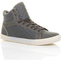 AJVANI Men's Flat Heel Lace Up Quilted Hi High Top Trainers Sneakers Hi Tops in Dark Grey | Size: 8