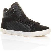 AJVANI Men's Flat Heel Lace Up Quilted Hi High Top Trainers Sneakers Hi Tops in Black | Size: 8
