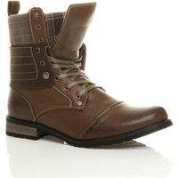 AJVANI Men's Low Heel Lace Up Biker Military Ankle Boots in Brown | Size: 7