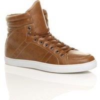 AJVANI Men's Flat Heel Lace Up Trainers Hi Tops in Tan | Size: 8