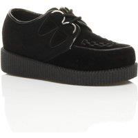 AJVANI Women's Low Wedge Heel Brothel Creepers Faux Suede Lace Up Shoes in Black | Size: 3