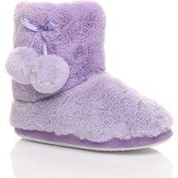 AJVANI Women's Flat Heel Pull On Pom Pom Faux Fur Slippers in Lilac | Size: 7