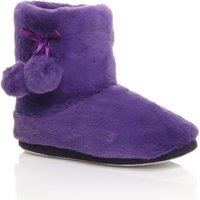 AJVANI Women's Flat Heel Pull On Pom Pom Faux Fur Slippers in Purple | Size: 3