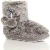 AJVANI Women's Flat Heel Pull On Pom Pom Faux Fur Slippers in Grey | Size: 7