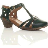 AJVANI Women's Mid Cuban Heel Comfort Cut Out Brogue Court Shoes in Teal | Size: 6