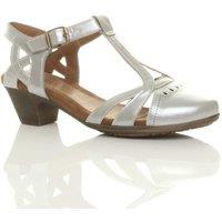 AJVANI Women's Mid Cuban Heel Comfort Cut Out Brogue Court Shoes in Silver | Size: 5