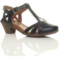 AJVANI Women's Mid Cuban Heel Comfort Cut Out Brogue Court Shoes in Navy | Size: 8