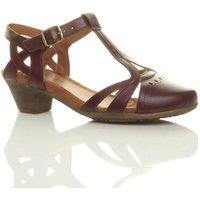 AJVANI Women's Mid Cuban Heel Comfort Cut Out Brogue Court Shoes in Burgundy | Size: 6