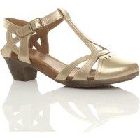 AJVANI Women's Mid Cuban Heel Comfort Cut Out Brogue Court Shoes in Metallic Gold | Size: 7