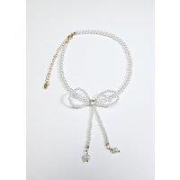 Madein Women's Ivory Bow Beaded Necklace in White