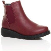 AJVANI Women's Low Wedge Comfort Ankle Chelsea Boots in Burgundy | Size: 7