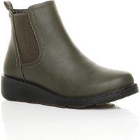 AJVANI Women's Low Wedge Comfort Ankle Chelsea Boots in Khaki | Size: 5