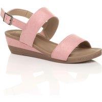 AJVANI Women's Low Heel Strappy Slingback Faux Suede Wedges in Pale Pink | Size: 4