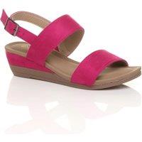 AJVANI Women's Low Heel Strappy Slingback Faux Suede Wedges in Fuchsia | Size: 4