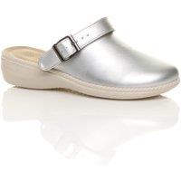 AJVANI Women's Low Wedge Heel Slingback Clogs Faux Leather Mules in Silver | Size: 4