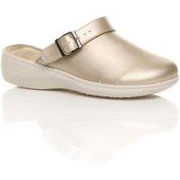 AJVANI Women's Low Wedge Heel Slingback Clogs Faux Leather Mules in Gold | Size: 5