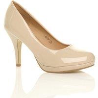 AJVANI Women's High Heel Patent Court Shoes in Nude | Size: 5