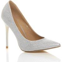 AJVANI Women's High Stiletto Heel Glitter Mesh Court Shoes in Silver | Size: 3