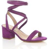 AJVANI Women's Mid Block Heel Tie Up Faux Suede Heeled Sandals in Purple | Size: 6