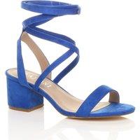 AJVANI Women's Mid Block Heel Tie Up Faux Suede Heeled Sandals in Cobalt | Size: 4