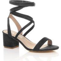 AJVANI Women's Mid Block Heel Tie Up Faux Suede Heeled Sandals in Black | Size: 5