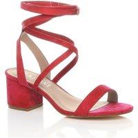 AJVANI Women's Mid Block Heel Tie Up Faux Suede Heeled Sandals in Red | Size: 4
