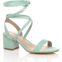 AJVANI Women's Mid Block Heel Tie Up Faux Suede Heeled Sandals in Mint | Size: 5