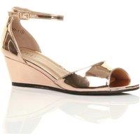 AJVANI Women's Mid Wedge Heel Ankle Strap Sandals in Rose Gold | Size: 8