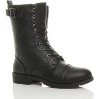 AJVANI Women's Lace Up Buckles Military Biker Ankle Boots in Black | Size: 7