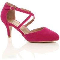 AJVANI Women's High Heel Crossed Straps 2 Part Heels in Fuchsia | Size: 5