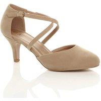 AJVANI Women's High Heel Crossed Straps 2 Part Heels in Nude | Size: 6