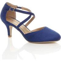 AJVANI Women's High Heel Crossed Straps 2 Part Heels in Cobalt | Size: 5