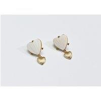 Madein Women's Gold & Ivory Heart Shell Earrings