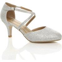 AJVANI Women's High Heel Crossed Straps 2 Part Heels in Silver | Size: 8