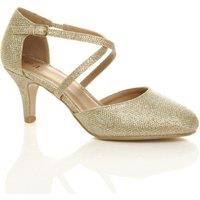 AJVANI Women's High Heel Crossed Straps 2 Part Heels in Gold | Size: 5